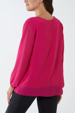 Load image into Gallery viewer, Pleated Long Sleeve Necklace Top Pink
