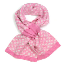 Load image into Gallery viewer, POM Pink and white scandi flower pull through scarf
