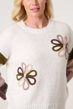Load image into Gallery viewer, Colourful Floral Embroidery Striped Jumper Khaki
