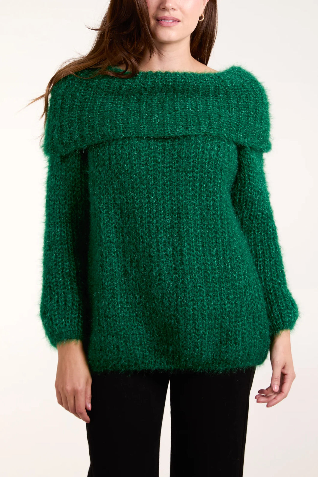 Jade Fluffy Knit Off Shoulders Jumper