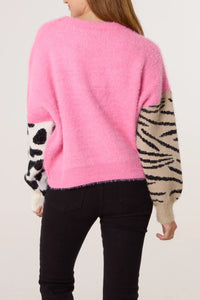 Pink Multi Animal Design Knit Jumper