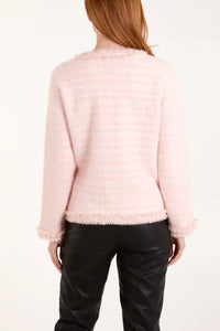 Pearl Button Tweed Knit Jacket Pink