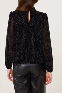 Black Diamante Shoulder Pad Puffball Top