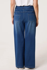 Elastic Waistband Wide Leg Jeans Denim
