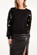 Load image into Gallery viewer, Sequin Sleeve Fine Knit Jumper Black
