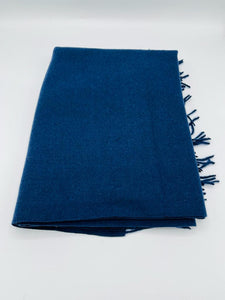 Plain Navy Soft Scarf With Tassel Edge