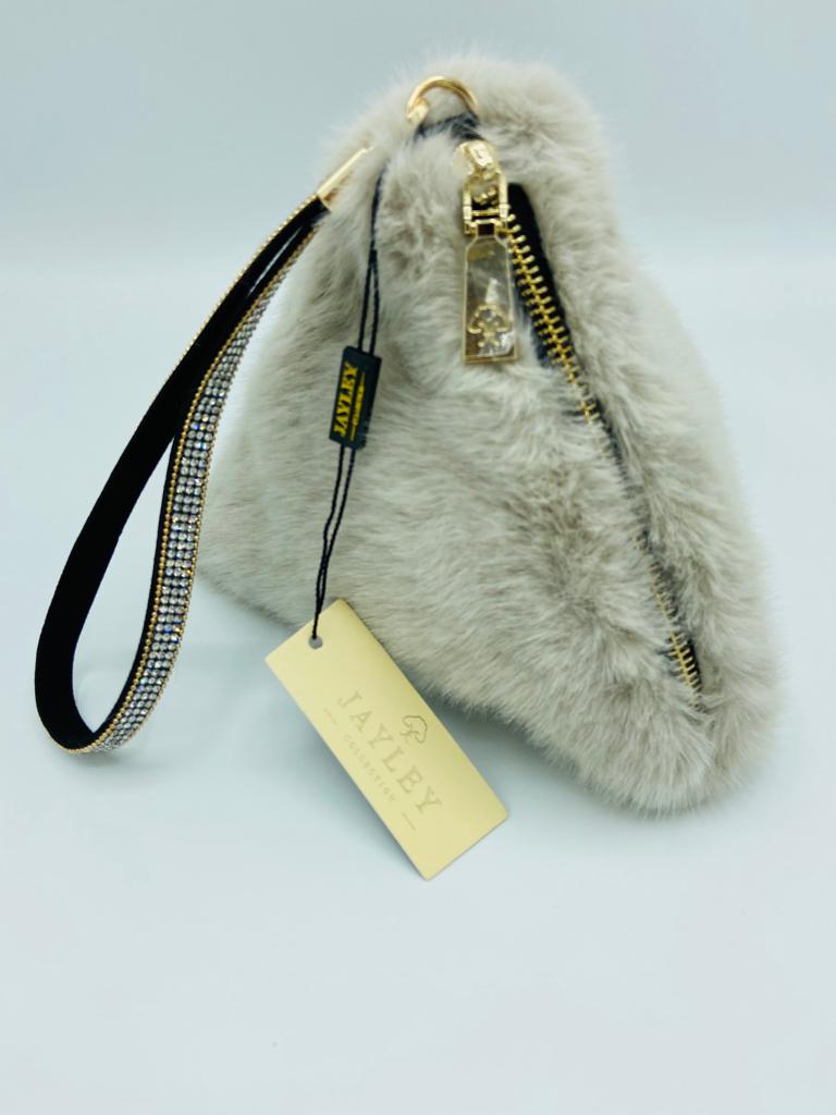 Jayley Faux Fur Pyramid Bag Beige