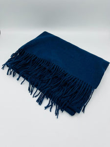 Plain Navy Soft Scarf With Tassel Edge