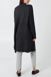 Black Chunky Cable Longline Cardigan With Pockets