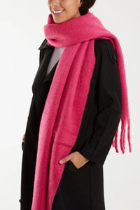 Pink Plain Tassel Fluffy Scarf