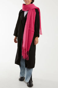 Pink Plain Tassel Fluffy Scarf