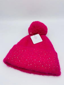 Pom Pom Hat Diamond Detail Fuschia