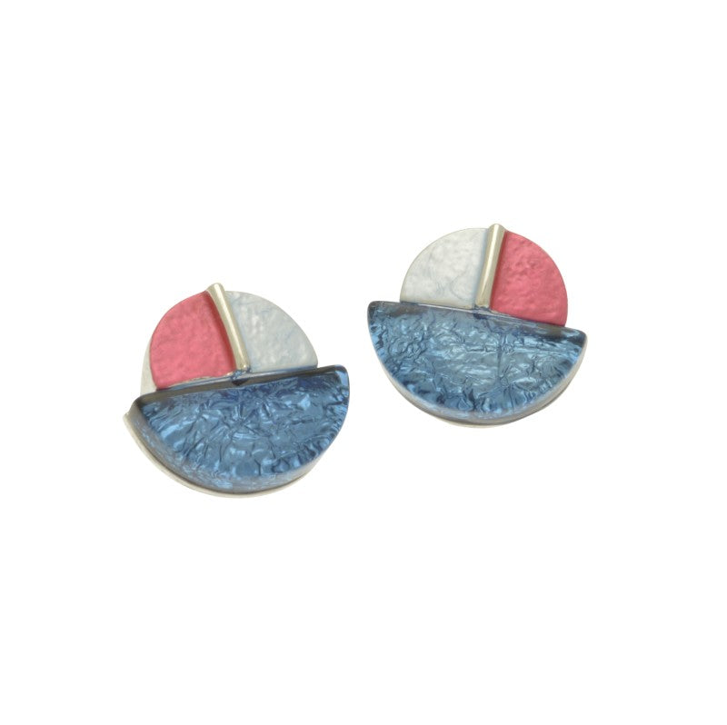 Miss Milly Mid Blue and Fuchsia Pink Disc Earrings