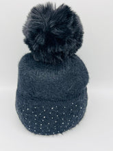 Load image into Gallery viewer, Pom Pom Hat Diamond Detail Black
