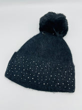 Load image into Gallery viewer, Pom Pom Hat Diamond Detail Black
