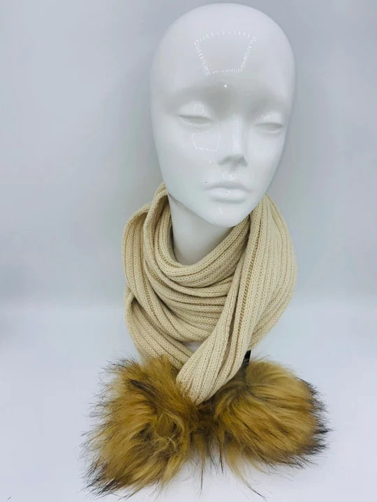 Pom Pom Cream Scarf