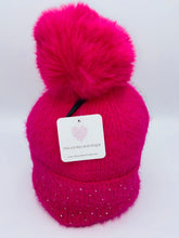 Load image into Gallery viewer, Pom Pom Hat Diamond Detail Fuschia
