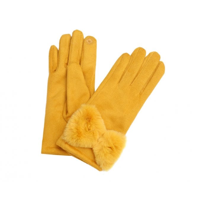 Mustard Gloves With Faux Fur Bow