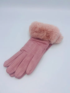 Medium Pink Faux Fur Gloves