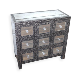 Embossed Mirror 9 Drawer Cabinet