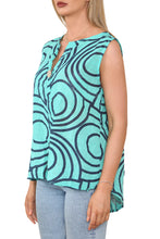 Load image into Gallery viewer, Ladies Abstract Print Grandad Collar Sleeveless Top
