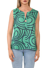 Load image into Gallery viewer, Ladies Abstract Print Grandad Collar Sleeveless Top
