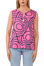 Load image into Gallery viewer, Ladies Abstract Print Grandad Collar Sleeveless Top
