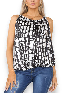 Ladies Geometric Print Slinky Tie Back Top