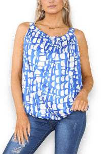 Ladies Geometric Print Slinky Tie Back Top